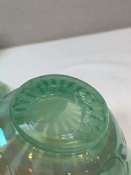 FENTON FAIRY LAMP Sea Mist Green Iridized