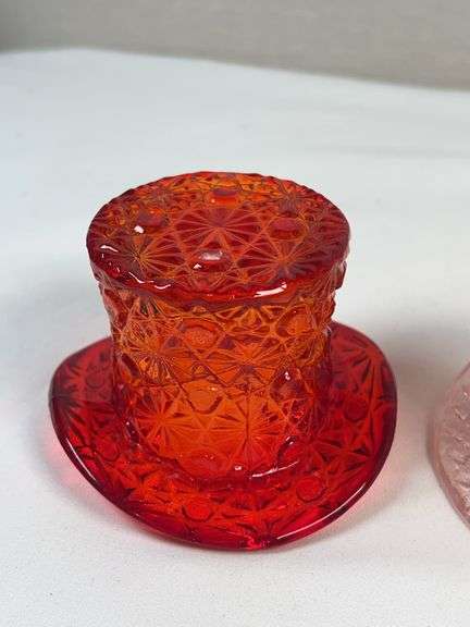 Daisy & Button Amberina and Pink Diamond-Point Glass Top Hats – Pair