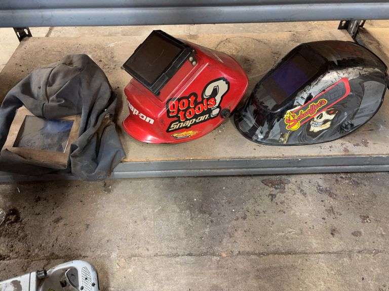 (3) helmets including Snap-On Auto tin, Snap On & sandblasting shield