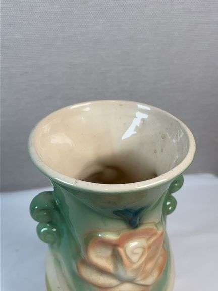 Pair of Vintage Vases – Amber Art Glass & USA Rose Pottery