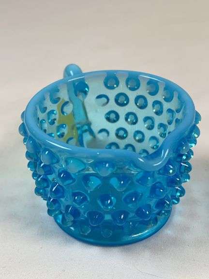 Fenton Blue Opalescent Hobnail Toothpick Holders (Pair)