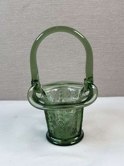 Fenton Colonial Green Embossed Basket – Orange Tree Pattern