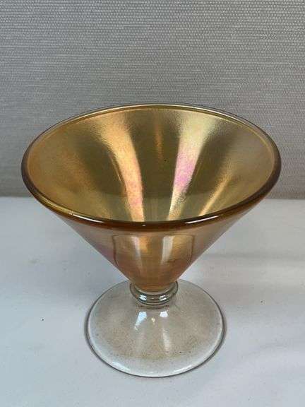Lancaster Marigold Carnival Glass Covered Compote