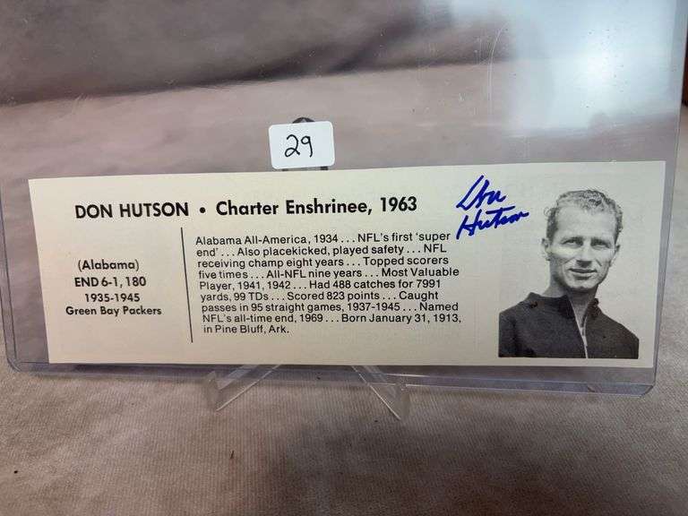 Don Hutson Signed Hall of Fame Cut - JSA