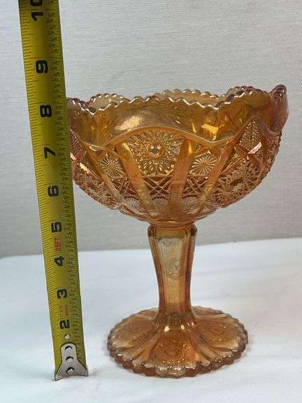 Imperial Carnival Marigold glass Hobstar and arches Compote centerpiece