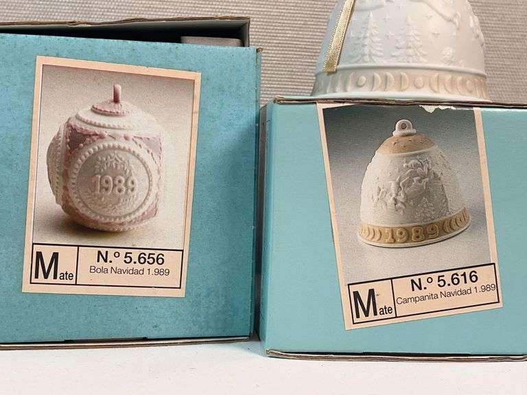 Lladro 1989 Christmas Ornaments โ #5656 Ball & #5616 Bell w/ Original Boxes
