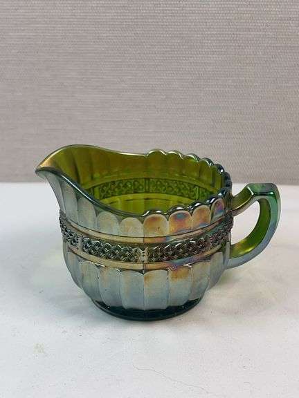 Northwood Carnival Green Glass Creamer Iridescent Luster Fluted