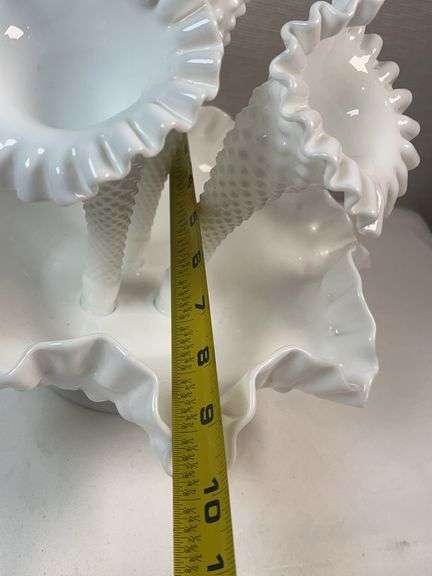 Fenton White Hobnail 3-Horn Epergne