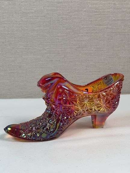 Fenton Carnival Glass Amberina Daisy & Button Shoe