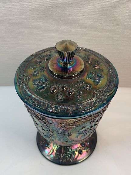 Fenton Glass Amethyst Carnival Wild Strawberry Candy Compote W/ Lid