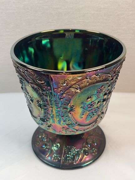 Fenton Glass Amethyst Carnival Wild Strawberry Candy Compote W/ Lid