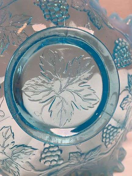FENTON GRAPE AND LEAF BLUE BOWL