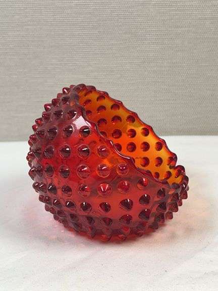 Vintage Fenton Hobnail Amberina Orb Ashtray Trinket glass