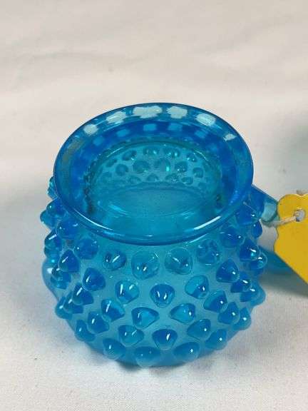 Fenton Blue Opalescent Hobnail Toothpick Holders (Pair)