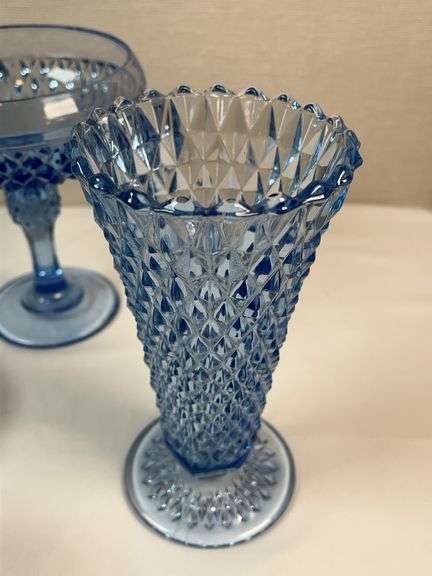 Indiana Glass Ice Blue Diamond Point Glassware Collection – 4 pcs