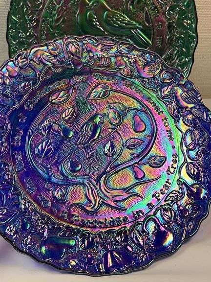 Imperial Glass “Two Turtle Doves” Carnival Plates – 2 Colors