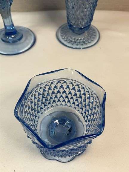 Indiana Glass Ice Blue Diamond Point Glassware Collection – 4 pcs