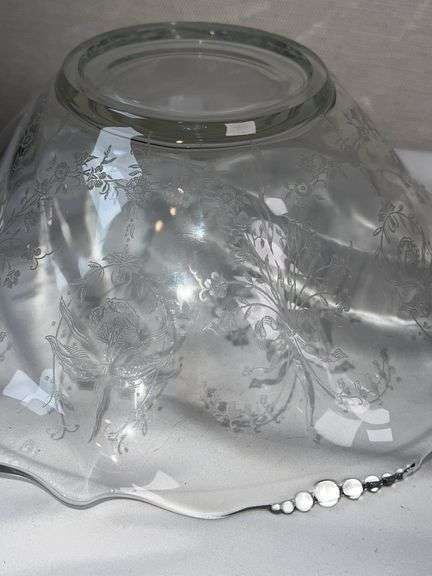 Etched Glass Serving Bowl & Silverplate Duck-Style Claret Jug
