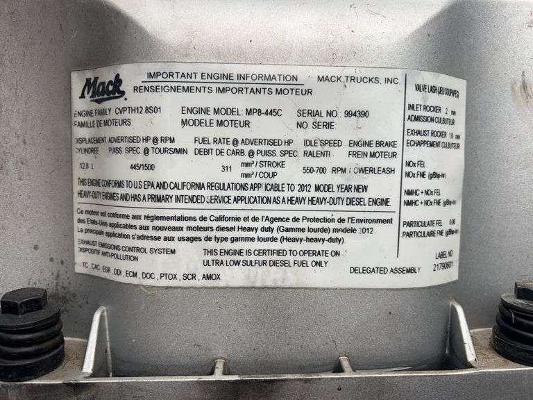 2013 Mack CXU613 showing 359,326 mi, 8,691 hrs - runs
