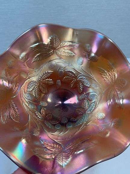 Fenton, Lavender/Amethyst, Blackberry Bramble Carnival Glass Compote