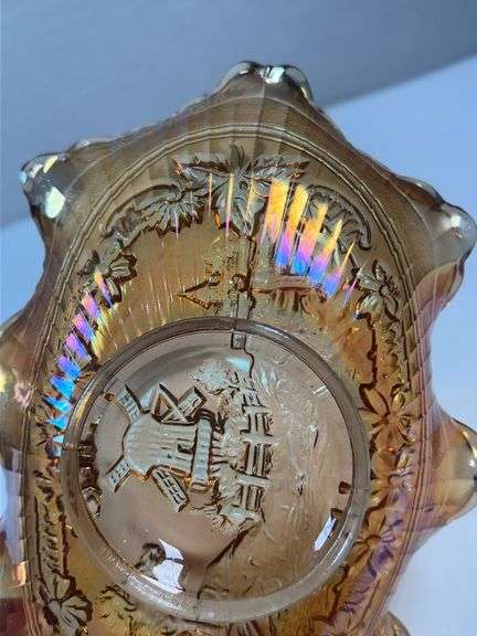 Imperial Marigold Carnival Glass “Lustre Rose” Oval Relish