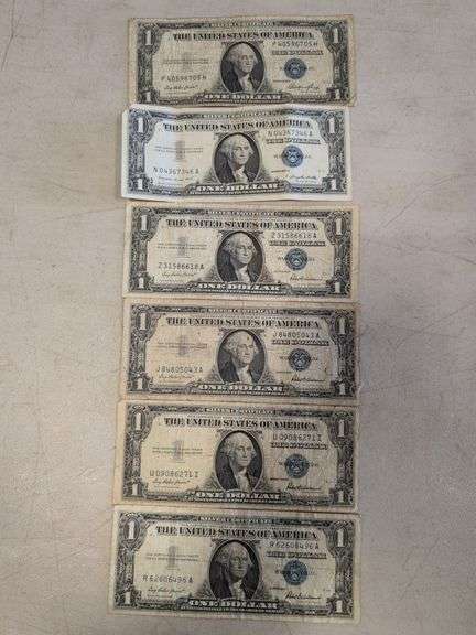 (6) silver certificate dollar bills