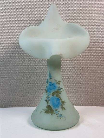 Fenton Blue Satin Blue Rose Jack In The Pulpit Vase