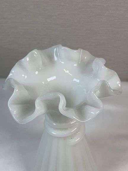 Fenton Paneled Milk Glass Crimped Bud Vase