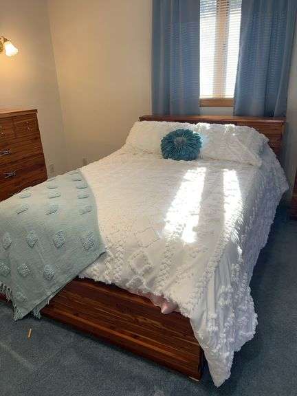 Vintage Cedar Full Sized Bed Frame w/ Headboard Storage