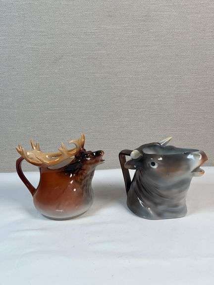 Royal Bayreuth Figural Creamer Pair – Elk & Bull