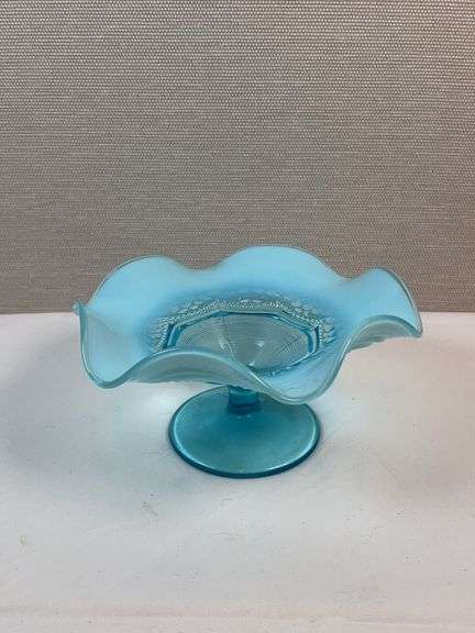 Northwood Blue Opalescent Antique Pearls & Scales COMPOTE