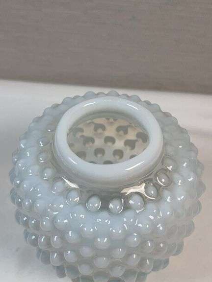 Fenton White Clear Glass Hobnail French Opalescent Ginger Jar Vase