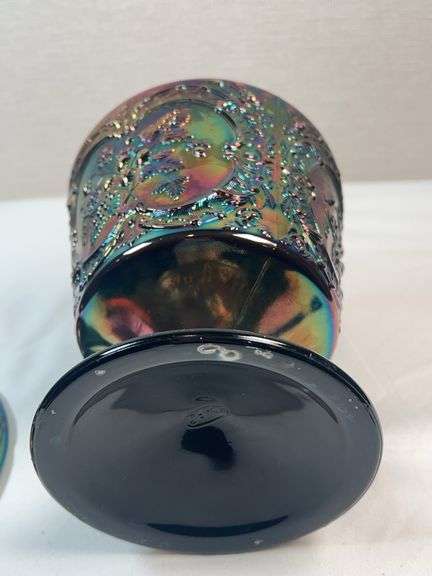 Fenton Glass Amethyst Carnival Wild Strawberry Candy Compote W/ Lid