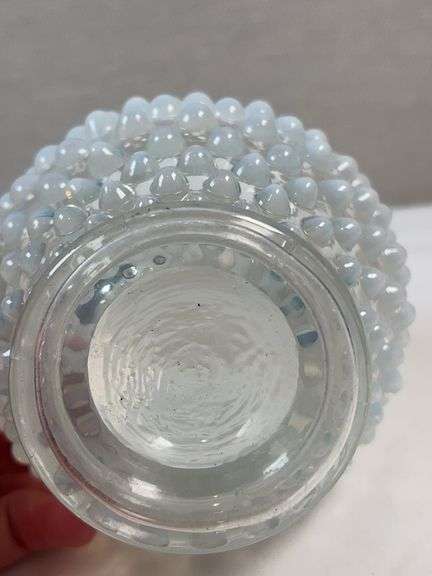 Fenton White Clear Glass Hobnail French Opalescent Ginger Jar Vase