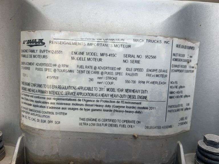 2012 Mack CHU613 showing 88,859 mi, 12,352 hrs - doesn't run