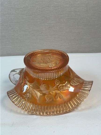 Fenton Marigold Carnival Glass “Orange Tree” Handled Nappy