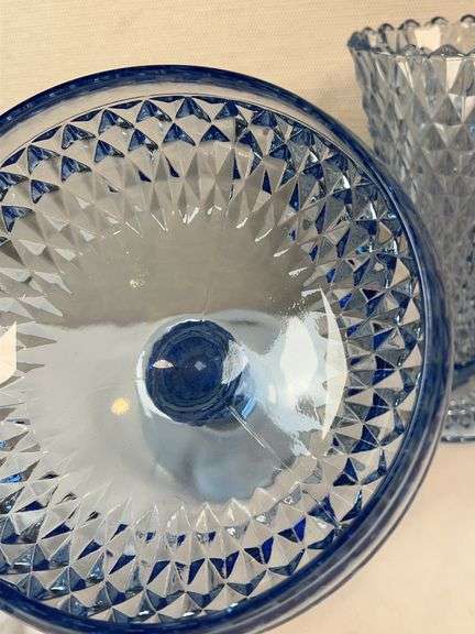 Indiana Glass Ice Blue Diamond Point Glassware Collection – 4 pcs