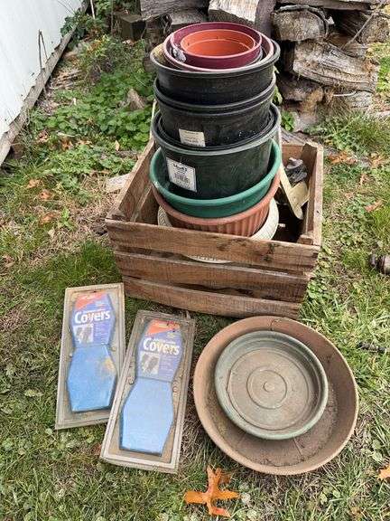 Crate w/ Flower Pots and (2) Werner Ladder Covers