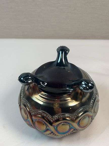 VINTAGE Nothwood COBALT BLUE CARNIVAL GLASS Rose Bowl