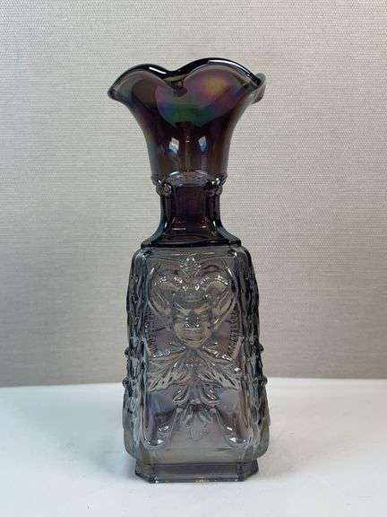 Vintage Imperial Glass Drama Masque Vase Carnival joker Jester devil blue purple