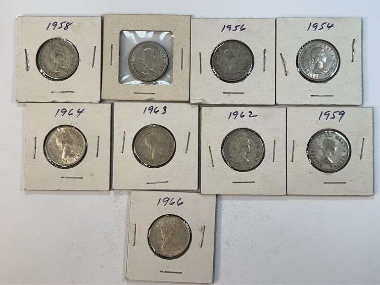 9 Pre-1967 Canadian Quarters