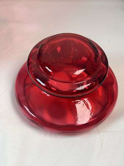 Fenton Pink Cranberry Glass Apothecary Canister Pink Dish Thumbprint Glass
