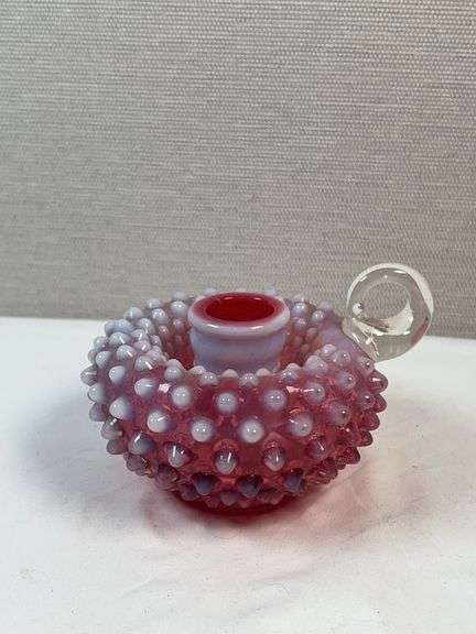 Fenton Plum Opalescent Hobnail Candleholder