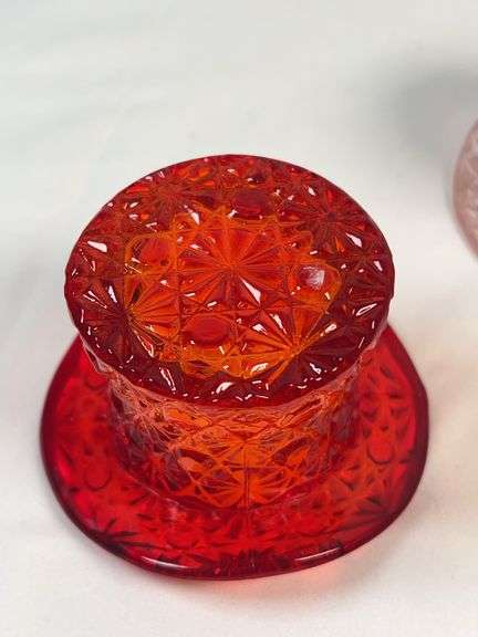 Daisy & Button Amberina and Pink Diamond-Point Glass Top Hats – Pair