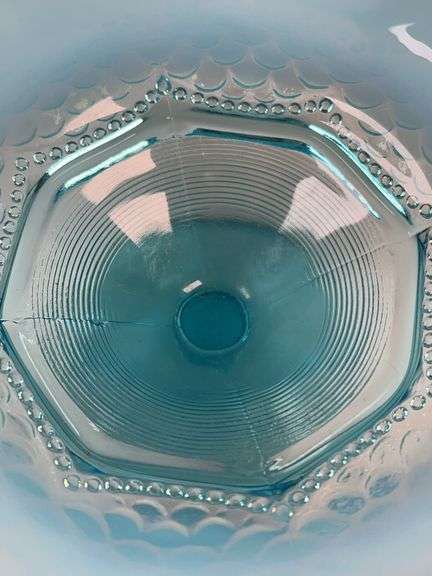 Northwood Blue Opalescent Antique Pearls & Scales COMPOTE