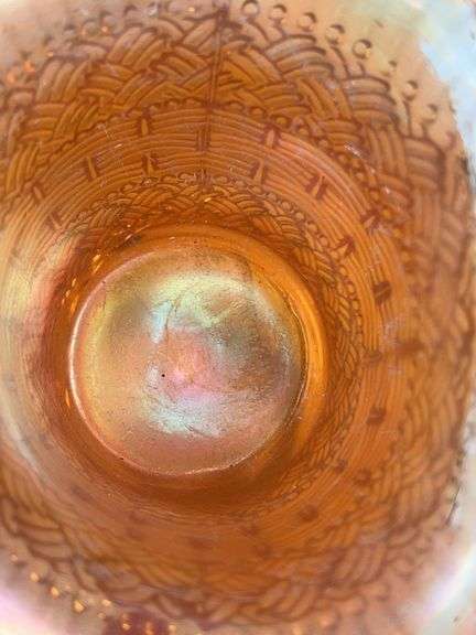 Marigold Carnival Glass Basketweave Basket Likely Imperial