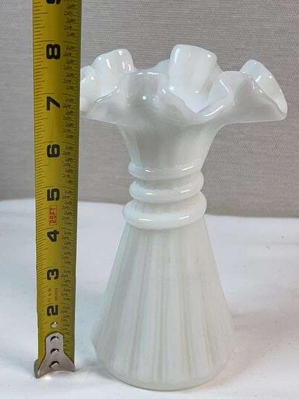 Fenton Paneled Milk Glass Crimped Bud Vase