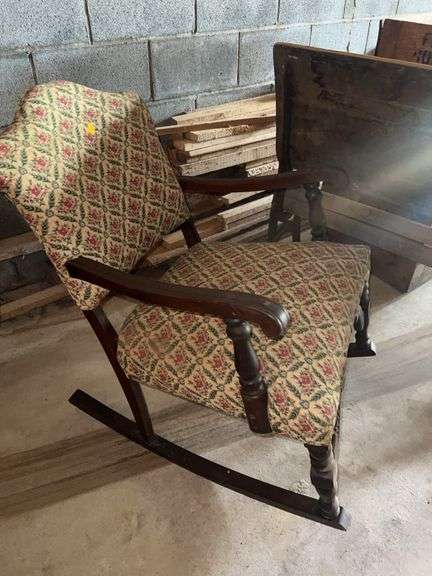 Vintage Wooden Floral Upholstered Rocking Chair