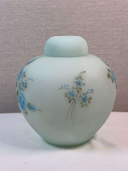 Fenton Blue Satin Ginger Jar