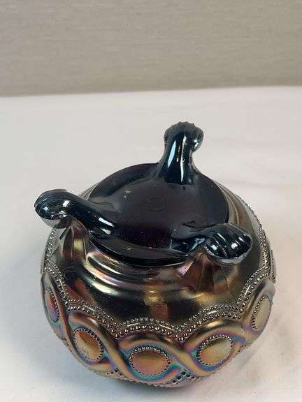 VINTAGE Nothwood COBALT BLUE CARNIVAL GLASS Rose Bowl